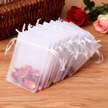 Imagem de 50 unidades de bolsas de organza transparente, 10 x 15 cm, sacolas brancas de lembrancinha de casamento, para embrulhar joias, suprimentos de festa, Natal, sabonetes, maquiagem, chá de panela e