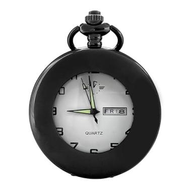 Imagem de BOSHIYA Relógio de bolso masculino de quartzo oco clássico, árabe, digital, luminoso, mostrador e data, com corrente, presente de aniversário de formatura de Natal, Cavidade preta lisa 897