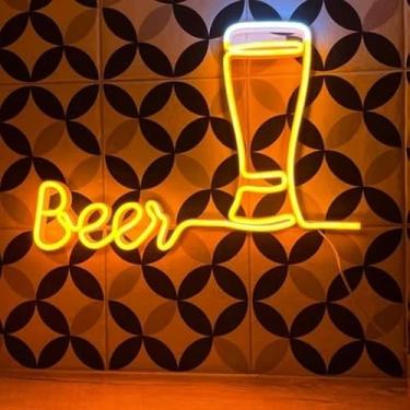 Imagem de Painel Luminoso Neon Led Beer Cerveja Luminária Bar Copo Amarelo