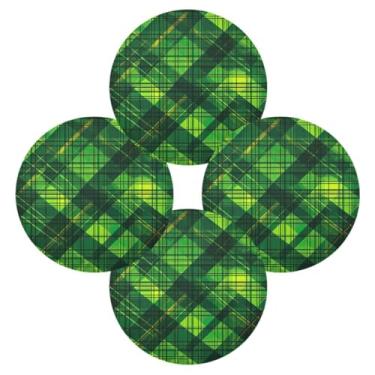 Imagem de ATTX Jogo americano redondo com estampa xadrez verde para mesa de jantar, jogo americano de decoração do dia de São Patrício, tapetes para mesa de cozinha para 4#107