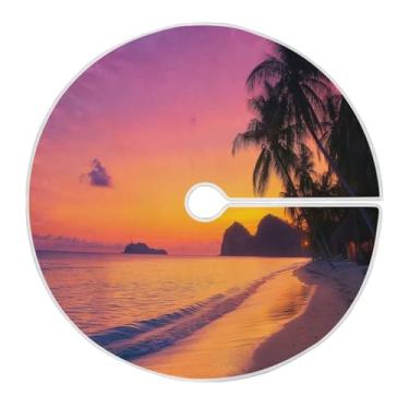 Imagem de Blueangle Saia de árvore de Natal de praia tropical de 120 cm - poliéster macio e resistente a rugas, decoração de férias para festas de Natal, árvore festiva e decoração de casa (569)