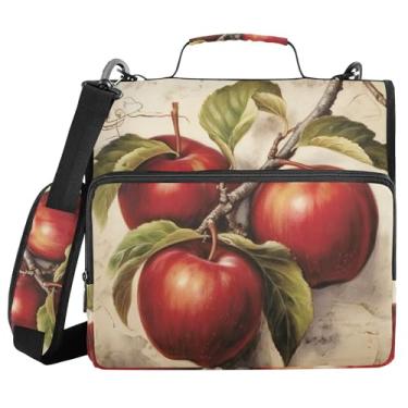 Imagem de SEHANY Pasta com zíper vintage maçãs 3 anéis com alça de ombro, vários bolsos expansíveis pasta pasta pasta organizador