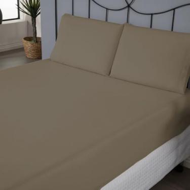 Imagem de Jogo de Lençol Casal Tamanho Padrão para o Dia a Dia Liso Percal 180 Fios com Elástico 80% Algodão 3 Peças Marrom