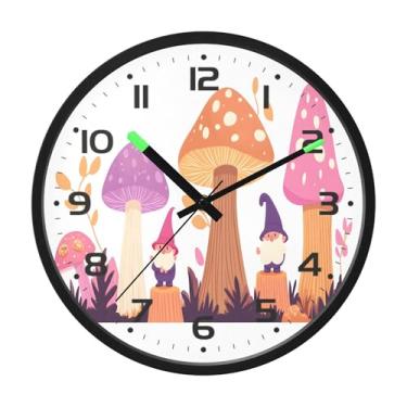 Imagem de SEHANY Relógio de parede floresta cogumelo, silencioso, sem tique-taque, relógio redondo operado por bateria, controle de som, luz noturna, relógios de parede para sala de estar, cozinha, quarto