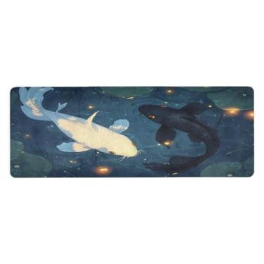 Imagem de SEHANY Tapete de ioga com peixe Koi branco e carpa preta, antiderrapante, antiderrapante, para mulheres e homens, 180 x 66 cm, tapete de treino para pilates em casa, exercícios de chão com bolsa de