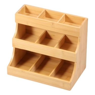Imagem de Organizador de saquinhos de chá de bambu, caixa de chá empilhável de 3 camadas, organizador de suporte de chá de grande capacidade para armário de bancada de cozinha de escritório em casa, prático
