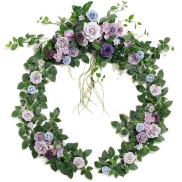 Imagem de Ling's Moment Guirlanda de flores - eucalipto de 1,8 m e rosa - decoração de mesa de coração para recepção de casamento, guirlanda floral artificial para manto de arco, Natal, decoração de pano de