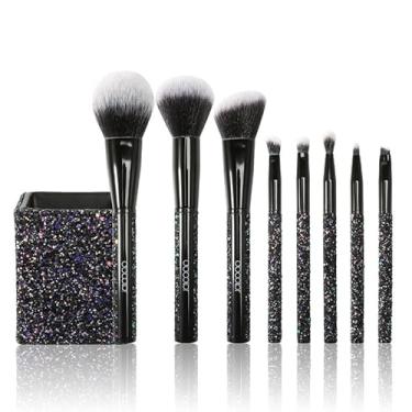 Imagem de docolor 8 pincéis de maquiagem com glitter com suporte, conjunto de pincéis de maquiagem para contorno de base, blush, sombra, sobrancelha, cerdas sintéticas macias (preto)
