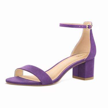 Imagem de PIZZ ANNU Sandálias femininas de salto grosso de bloco baixo, confortável, bico aberto, tira no tornozelo, vestido de festa, sapatos de salto com fivela de tiras, pérola branca, glitter preto, Camurça