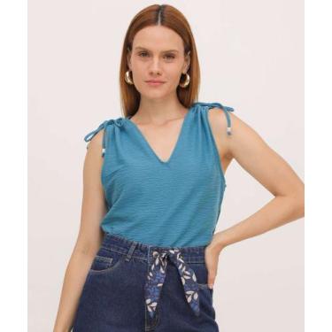 Imagem de Blusa Regata Feminina Amarração Textura Marisa-20036, Azul, M