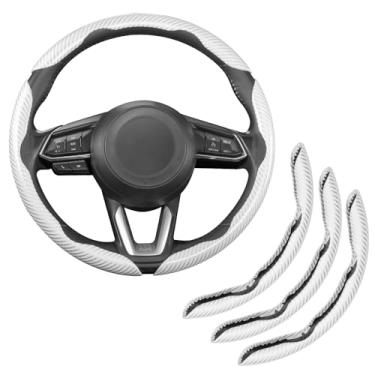 Imagem de Fannasi Capa de volante de fibra de carbono para carro, design fino segmentado e borboleta, protetor universal de 99% para roda de carro - branco