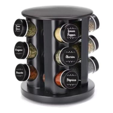 Imagem de Porta Temperos Giratório 360° com 9 Potes de Vidro | Organizador de Especiarias | Tampa Dosadora | Cozinha Moderna