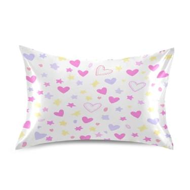 Imagem de Wassud Fronha de cetim com corações coloridos pastel para cabelo e pele fronhas de seda lisa king size respiráveis com fecho de envelope