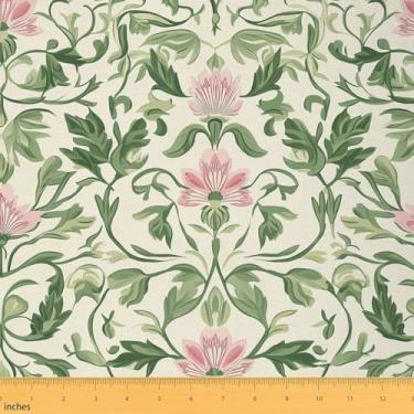 Imagem de Erosebridal Tecido feminino rosa verde flores florais jardim por jarda 1 jarda | Folhas românticas naturais estofadas tecido para cadeiras estética botânica impermeável decoração ao ar livre meninas