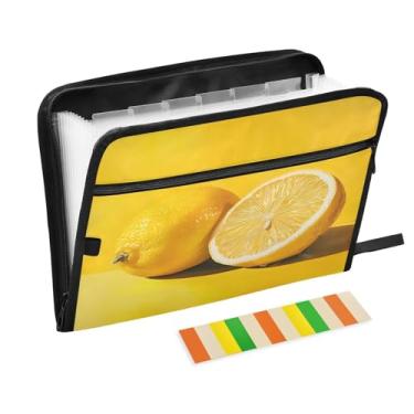 Imagem de CEBUGI Pasta expansível de 13 bolsos, impermeável, sanfonada, organizador de arquivos com etiquetas tamanho A4, organizador de documentos de papel para escola, material de escritório, limão