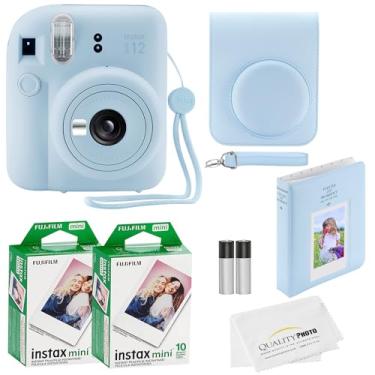 Imagem de Fujifilm Câmera instantânea Instax Mini 12 + 20 impressões de fotos + pacote de qualidade para fotos, estojo, adesivos de decoração, molduras, álbum de fotos, (azul pastel)