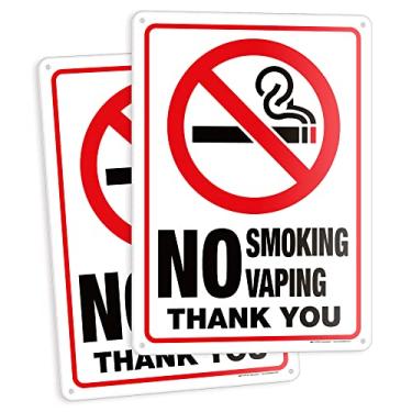 Imagem de iSYFIX Placa para não fumar e não vaping – Pacote com 2 25 x 35 cm – Plástico de poliestireno de 40 mm de espessura, laminado para melhor resistência aos raios UV, clima, arranhões, água e
