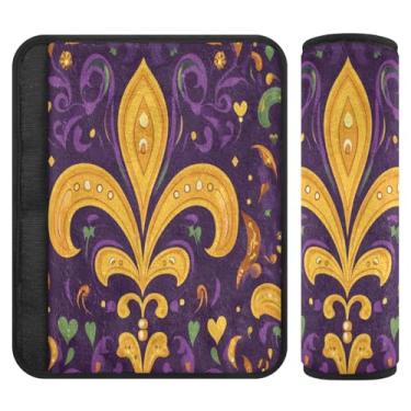 Imagem de Burbuja Capa para cinto de segurança de carro Mardi Gras Fleur-de-lis Protetor de cinto de segurança de carro macio confortável para alça de ombro de assento de carro, 1 par pequeno