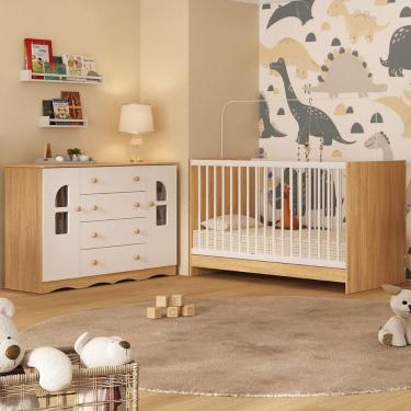Imagem de Berço 3 em 1 para Colchão 130x60cm com Cômoda 2 Portas 4 Gavetas Liz Multimóveis MP4765