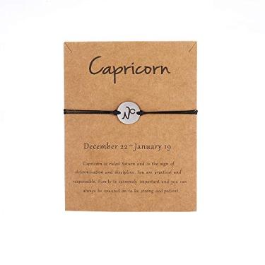 Imagem de Pulseira de horóscopo do zodíaco para mulheres, joia de astrologia, sinal de constação, ajustável, pulseira de casal da amizade com cartão de mensagem, Medium, Latão, Sem Pedra Preciosa