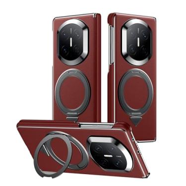Imagem de HAOMRIYL Capa de couro genuíno para Huawei Mate X7, capa traseira magnética para telefone, suporte giratório, dobradiça bilateral, capa de proteção à prova de choque, vermelha, Mate X7
