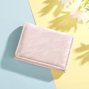 Imagem de Carteira feminina, fina, compacta, porta-cartões de crédito, de couro, pequena, com fecho de pressão para cartão e dinheiro, rosa, Bonito