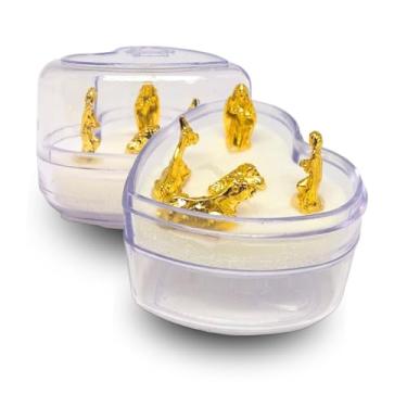 Imagem de Presépio de Natal mini em Metal com Caixnha Coração Miniatura Lembrancinha Enfeite de Natal Lembrança Natalina (Dourado)