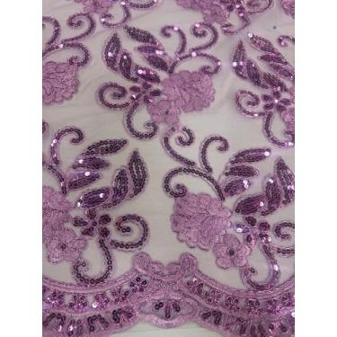 Imagem de Sedona Designz Tecido de renda floral Queen com cordão de 127 cm de largura com lantejoulas – Tecido bordado de malha com bordas recortadas para formatura, vestidos de noiva, decoração e projetos de