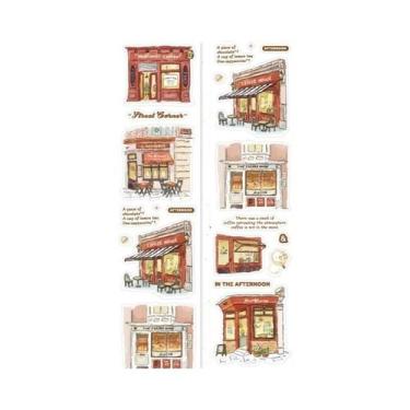 Imagem de Fita Washi Temática De Café 4 Estilos 1 Rolo Corte a Laser Para Decora