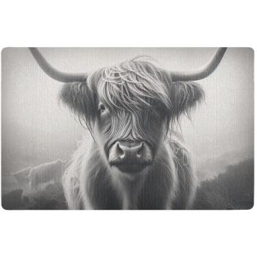Imagem de Capacho monocromático personalizado de vaca highland tapete de porta engraçado outono tapete de porta exterior bem-vindo tapete lavável exterior tapetes de porta para entrada interior 81,3 cm x 50,8