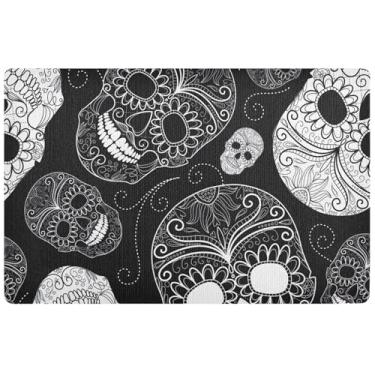 Imagem de TSENQUE Tapete de porta cinza floral de caveira personalizado, decoração de varanda de entrada externa, tapete de porta impermeável lavável tapetes de entrada para dentro de casa, 81 cm x 50 cm