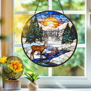 Imagem de Apanhador solar de acrílico colorido, decoração de janela pendurada de veado para apanhadores de sol, arte de parede de arco-íris, para quarto, varanda, interior, exterior, jardim, enfeites de Natal
