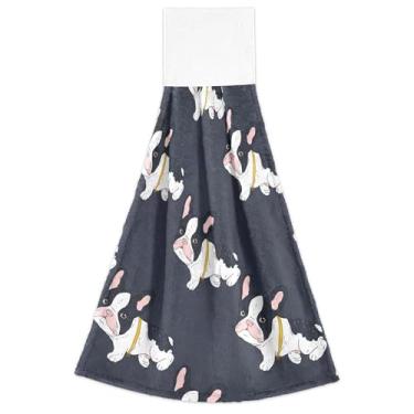 Imagem de Toalhas de mão penduradas de cachorro de desenho animado preto e branco para forno de cozinha toalhas de dedo ultra absorventes decoração de casa conjunto de 2, 45 x 35 centímetros