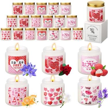Imagem de Conelist Conjunto de 24 velas perfumadas para presente de dia dos namorados para sua namorada, esposa, 80 ml, frasco de cera de soja para aromaterapia de longa duração, presente decorativo para
