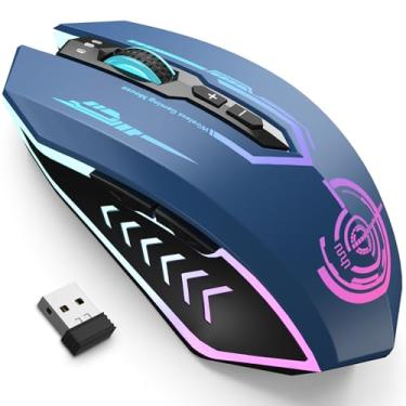 Imagem de UHURU Mouse Gamer Sem Fio com 6 Botões, 7 Cores de LED Variáveis até 10.000 DPI, Recarregável para PC e Laptop (Azul)