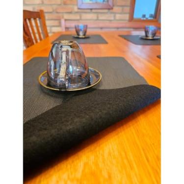 Imagem de Kit Jogo Americano Impermeável Juta Limpa Fácil para Mesa Posta – Conjunto 4 ou 6 Lugares (Preto,8 peças)