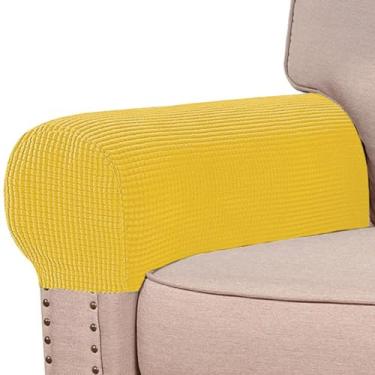 Imagem de Conjunto de 2 capas de descanso de braço, capas elásticas de poliéster macio, protetor de móveis, para cadeira, sofá, amarelo