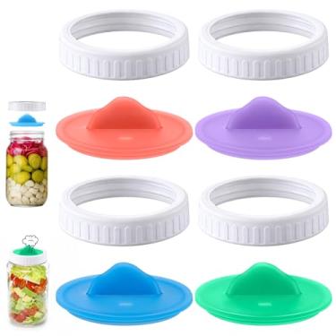Imagem de 4 anéis de pote de pedreiro e 4 peças de tampa de fermentação de represilha, kit de fermentação para frascos de boca larga, faixas de parafuso duráveis e tampa de bloqueio de ar para picles e chucrute