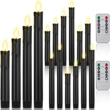Imagem de Retisee 12 velas cônicas sem chama com controle remoto de 16,5 cm, 19,6 cm, 22,6 cm, 25,4 cm, castiçais sem chama, operados por bateria, velas cintilantes para jantar de casamento de Natal (preto)