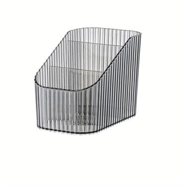 Imagem de Suporte de bandeja de maquiagem, organizador de bancada de banheiro, estojo de exibição de cosméticos, 3 divisórias para cuidados com a pele, perfume, pincel de maquiagem - cinza