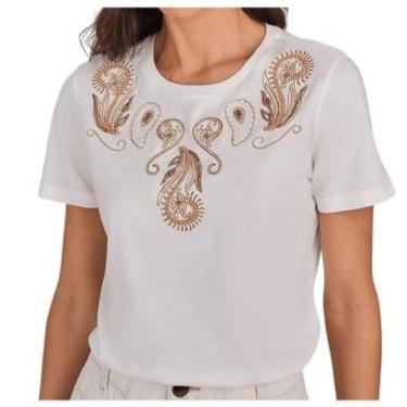 Imagem de Camiseta Feminina Lado Avesso Bordada Branco Off - L12556-Feminino