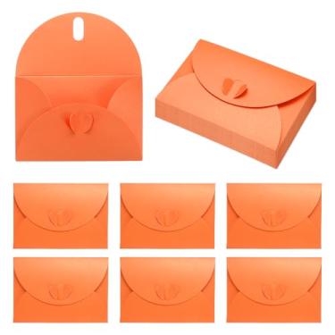 Imagem de PATIKIL Envelopes de mini cartão de 10 x 7 cm, 20 peças de porta-envelopes fofos com fecho de coração para aniversário, casamentos, lembrancinhas, cartões de felicitações, laranja, vermelho