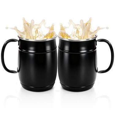 Imagem de ZEAYEA Pacote com 2 canecas de cerveja de aço inoxidável com alça, copos inquebráveis de 1000 ml para café, suco de uísque, copos de cerveja reutilizáveis para festa, bar, casa, hotel, presente para