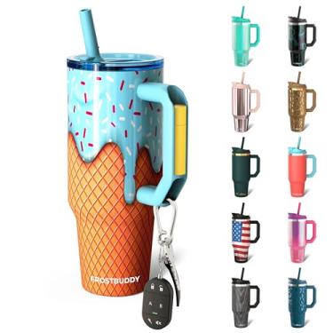 Imagem de Thicc Buddy - Copo isolado a vácuo de aço inoxidável de 1,134 g com tampa e canudo para água - Caneca de viagem compatível com porta-copos - Presentes para mulheres e homens Ele Ela (sorvete azul)