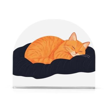 Imagem de Porta-guardanapos brancos de gato dormindo para mesa, armazenamento de guardanapos de papel em pé, 1 pacote, porta-guardanapos de piquenique