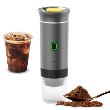 Imagem de Máquina de café portátil para carro, casa, viagem, 3 em 1, cafeteira elétrica sem fio, funciona com cápsula e café moído, 15 bar, mini cafeteira fria e aquecimento com copo de 150 ml