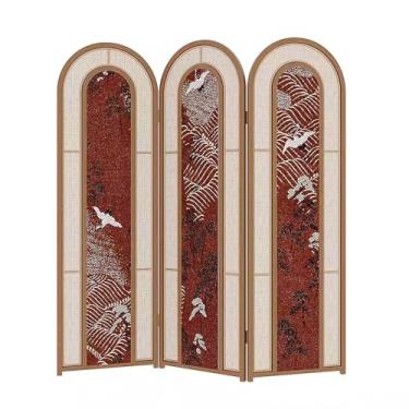 Imagem de NRNQMTFZ Divisor de quarto, telas de privacidade dobráveis, tela de privacidade de madeira de 1,9 m de altura, parede de design de malha de bambu feita à mão, divisória de parede independente para