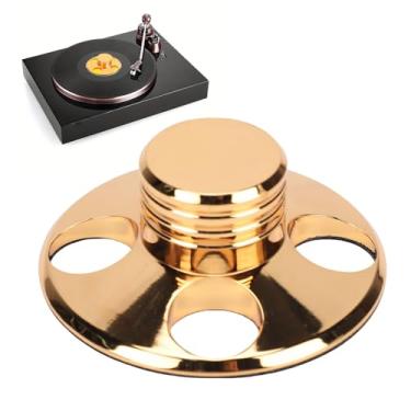 Imagem de ASHATA Estabilizador de Peso de Registro, Estabilizador de Disco de Toca-discos LP de Alumínio para Alto-falante de Chassi de Reprodutor de CD HiFi, Com Redutor de Vibração de Almofada (Ouro)