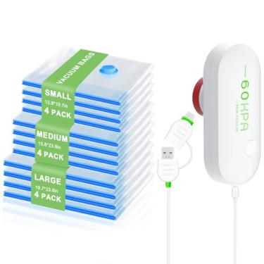 Imagem de Mapambo Pacote com 12 sacos de vácuo de viagem com bomba USB, sacos de embalagem a vácuo para viagem e bagagem, sacos de vedação a vácuo economizadores de espaço para roupas, Cruise Essentials, bolsas