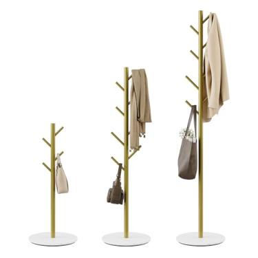 Imagem de Tujurich Cabide com 8 ganchos, árvore moderna, suporte de roupas de metal resistente e base de pedra sinterizada para entrada, escritório, quarto, armazenamento estável em casacos, chapéus, bolsas e